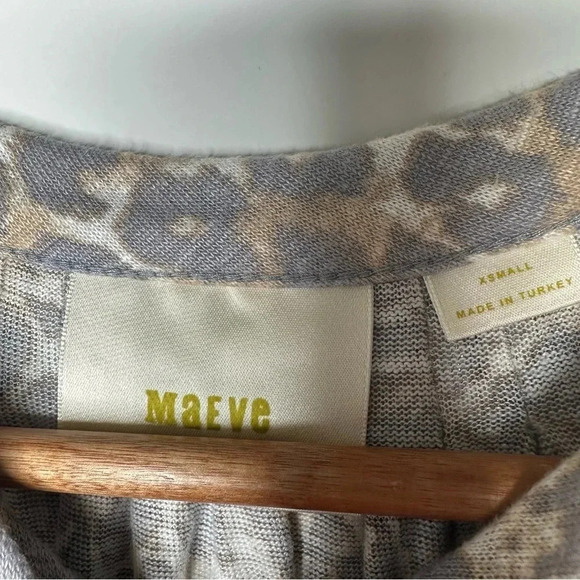 Maeve Anthropologie Leopard Puff Sleeve 100% Linen Top Size XS - Picture 5 of 10